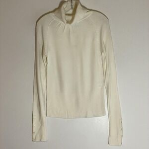 Liv Sweater Womens Large White Cowl Neck Pullover Stretch Knit Button Cuff